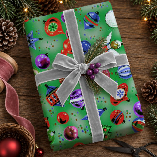 Süße grüne bunte Retro-Weihnachtsdekorationen Geschenkpapier