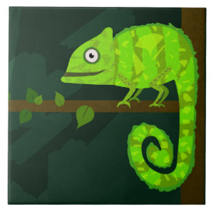Süße grüne Chamäleon-Illustration tropisches Repti Fliese