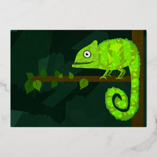 Süße grüne Chamäleon-Illustration tropisches Repti Folien Feiertagskarte