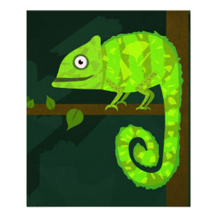Süße grüne Chamäleon-Illustration tropisches Repti Fotodruck