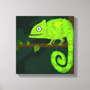 Süße grüne Chamäleon-Illustration tropisches Repti Leinwanddruck