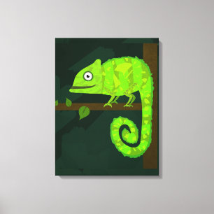 Süße grüne Chamäleon-Illustration tropisches Repti Leinwanddruck