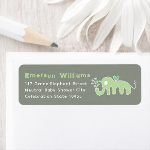 Süße grüne Elefanten-Baby-Shower-Adressetiketten