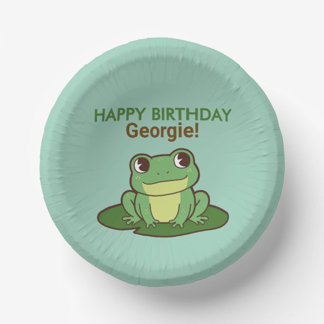 Süße Grüne Frosch Glücklicher Geburtstag Party Tel Pappteller (Vorderseite)