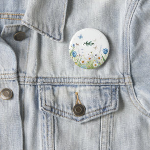 Süße grüne Frühlingsblumen-Wildblumenstrauß Monogr Button