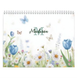 Süße grüne Frühlingsblumen-Wildblumenstrauß Monogr Kalender