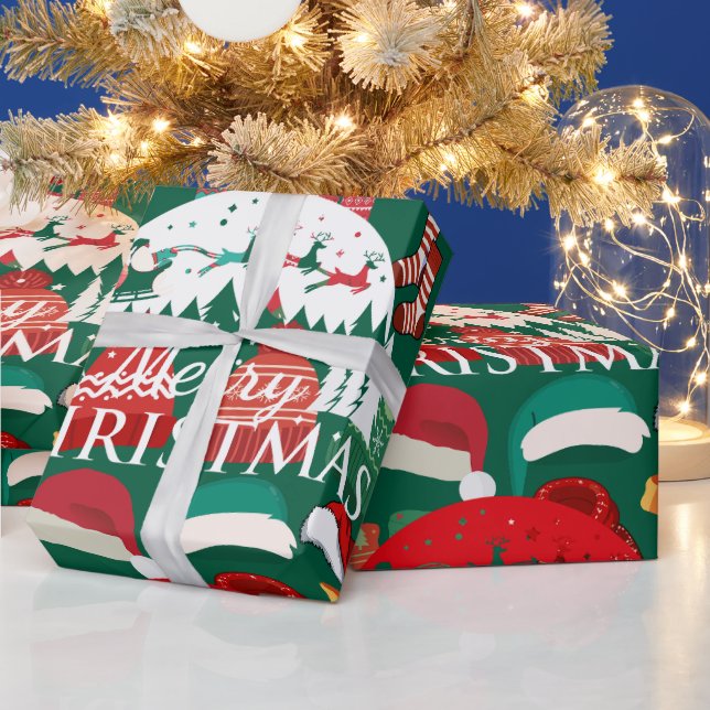 Süße grüne gemütliche Weihnachtsmützen Schals & So Geschenkpapier (Feiertage)