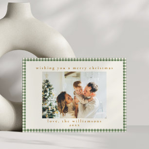 Süße grüne Karo-Design Weihnachtskarte mit zwei Fo Feiertagskarte