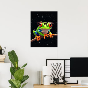 Süße Grüne Laubfrosch mit Brillengläsern Poster