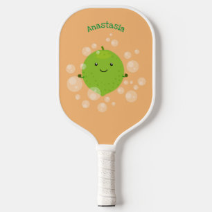 Süße grüne Limettenblasen Cartoon-Illustration Pickleball Schläger