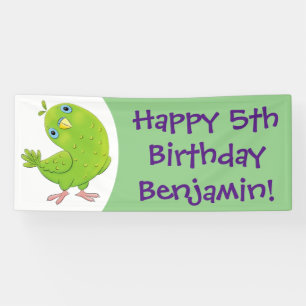 Süße grüne neugierige Sittich-Cartoon-Illustration Banner