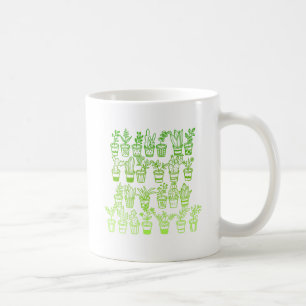 Süße grüne Pflanzen in Töpfen zum Doodlen Kaffeetasse
