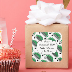 Süße grüne Retro-Auto-Baby-Party-Geschenke Quadratischer Aufkleber