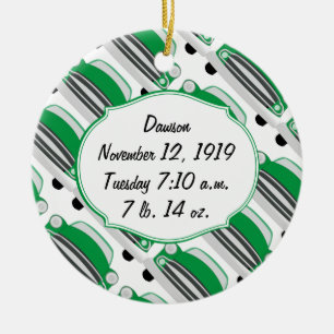 Süße grüne Retro-Auto-Baby-Shower-Geschenke Keramik Ornament