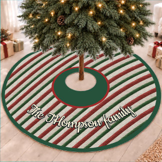Süße grüne rote festliche Weihnachtsgestreifte Fli Fleece Weihnachtsbaumdecke