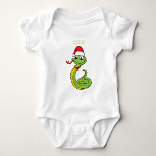 Süße grüne Schlange mit Weihnachtsmannmütze Cartoo Baby Strampler