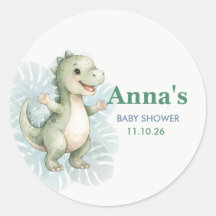 Süße grüne T-Rex-Dinosaurier-Baby-Shower-Aufkleber