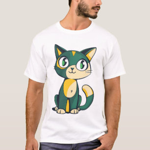 Süße grüne und gelbe Cartoon-Katzen-Illustration T-Shirt
