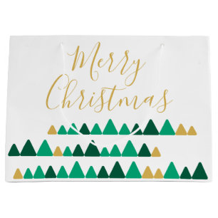 Süße grüne und goldene Wald-Weihnachtsbäume Große Geschenktüte