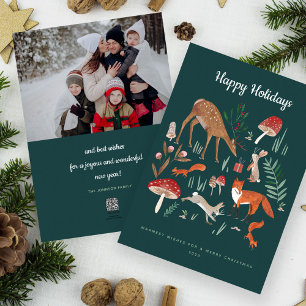 Süße grüne Waldtiere Familienfoto Weihnachten