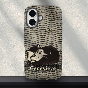 Süße Grunge Schwarz Weiß Katze Benutzername  iPhone 16 Hülle
