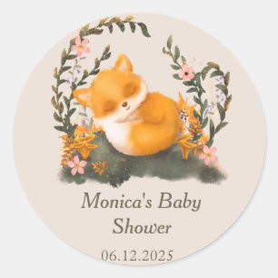 Süße Grünpflanzen Kleiner Fuchs Baby Shower Runder Aufkleber