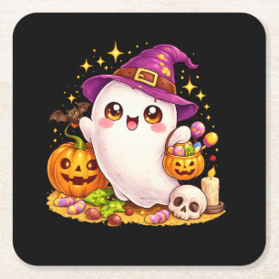 Süße gruselige Geister Halloween Kawaii Untersetze Rechteckiger Pappuntersetzer
