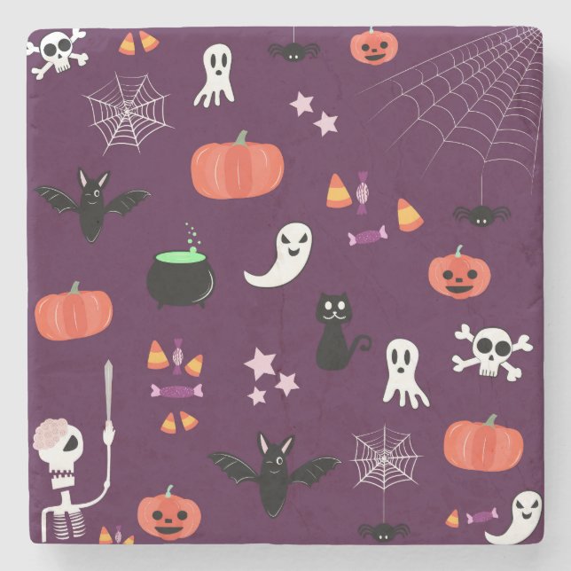 Süße Gruselige Halloween-Kunst Steinuntersetzer (Vorderseite)