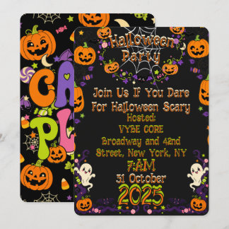 Süße gruselige Retro-Kawaii-Halloween-Kinderparty Einladung