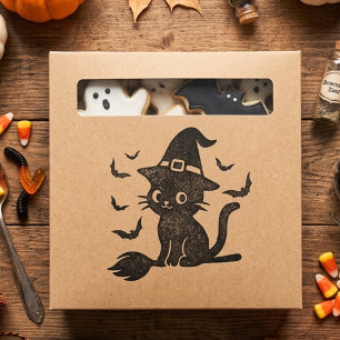 Süße gruselige schwarze Katze Hexe Besenstiel  Gummistempel
