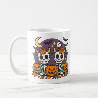 Süße gruselige Skelettkühe mit klassischem Becher, Kaffeetasse