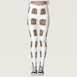 Süße gruselige Skelettkühe mit Kürbissen  Leggings