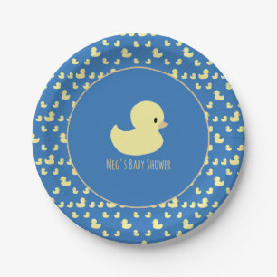 Süße Gummiente Moderne Blaue Babyparty Pappteller