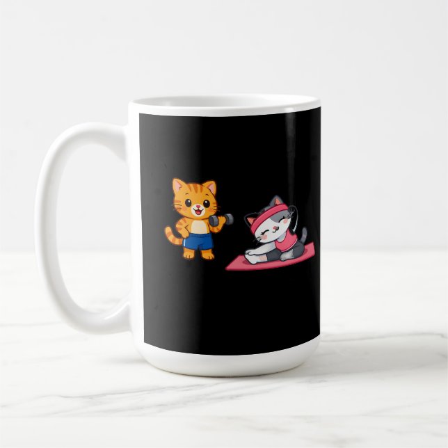 Süße Gym-Katzen-Paar-Tasse – Lustiges Workout-Gesc Kaffeetasse (Links)