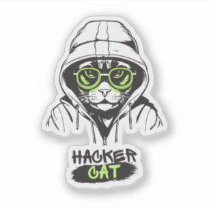 Süße Hacker-Katze Illustration – Cybersicherheit G Aufkleber