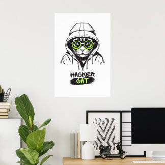 Süße Hacker-Katze Illustration – Cybersicherheits- Poster