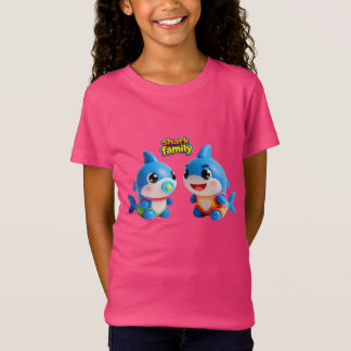 Süße Haifamilie 3D-Cartoon-Charakter Kawaii-Stil T-Shirt