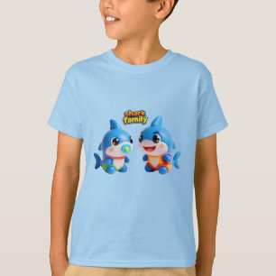 Süße Haifamilie 3D-Cartoon-Charakter Kawaii-Stil T-Shirt