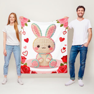 Süße Häkelhase & Rosen Fleecedecke