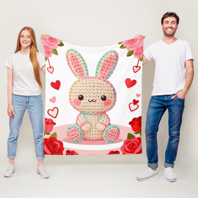 Süße Häkelhase & Rosen Fleecedecke (Beispiel)