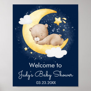 Süße Halbmond-Navy-Mond-Teddybär-Baby-Party Poster