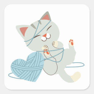 Süße Hallo Liebe Graue Katze Kätzchen Cartoon Katz Quadratischer Aufkleber