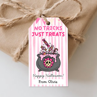 Süße Halloween-Anhänger in Rosa 'Keine Tricks, nur Geschenkanhänger