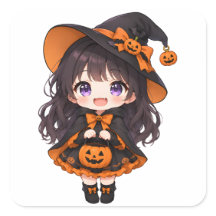 Süße Halloween-Anime-Kleine-Hexe-mit-Kürbis