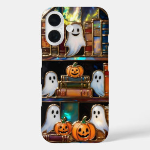 Süße Halloween Bücherregal Handyhülle Kürbis Geist iPhone 16 Hülle