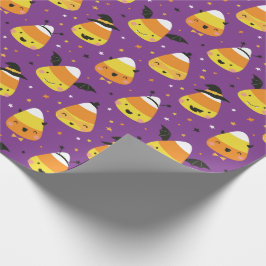 Süße Halloween Candy Corns im Kostüm lila Geschenkpapier