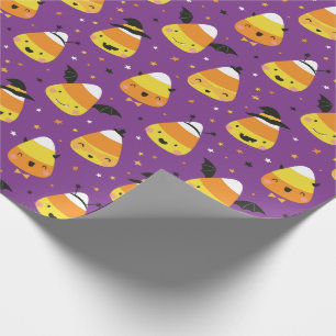 Süße Halloween Candy Corns im Kostüm lila Geschenkpapier