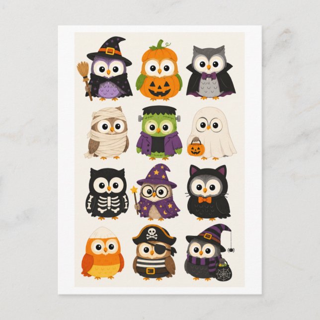 Süße Halloween Cartoon Eule Postkarte (Vorderseite)