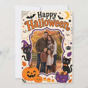 Süße Halloween-Familien-Fotokarte   Frohes Hallowe Einladung