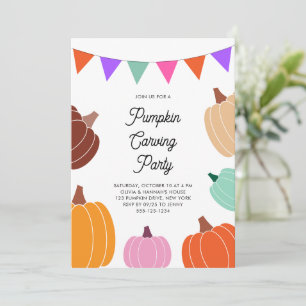 Süße Halloween Farbige Kinder-Kürbis-Schnitzparty Einladung
